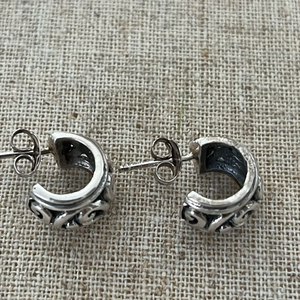 Sterling Solid 3/4 Scroll Posted Hoop Earrings - Picture 2 of 8